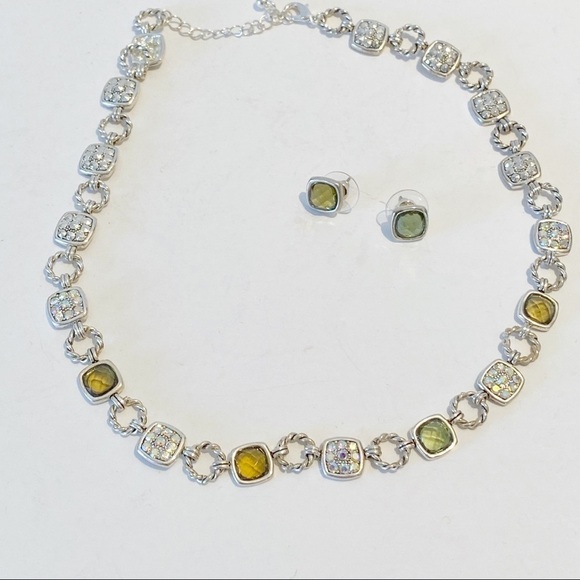 Jewelry Set Rhinestones Topaz SilverTone Necklace/Earrings Contemporary - Picture 8 of 8